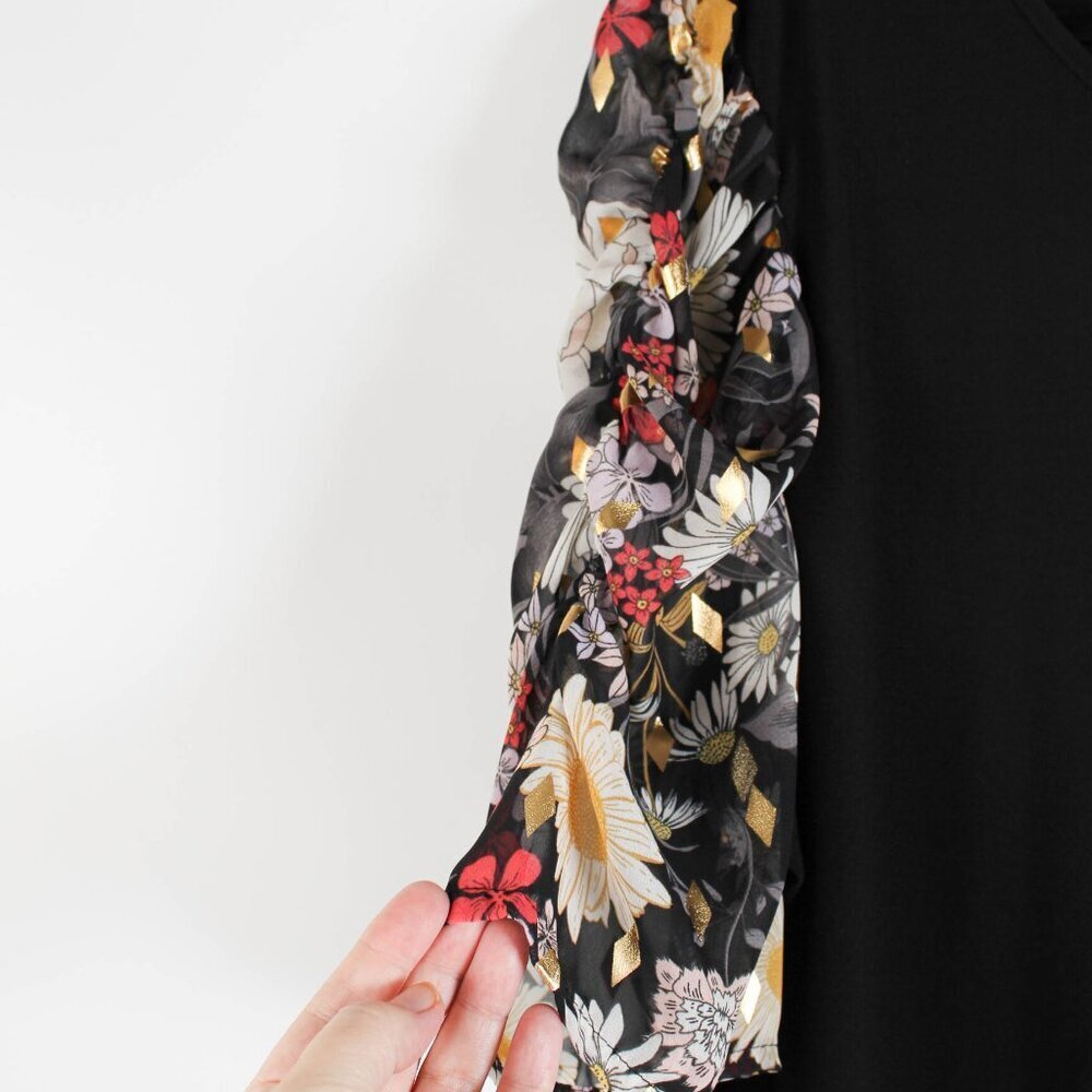 MADISON Paris New York Black Floral Puff Sleeve Top 2X - Picture 2 of 6